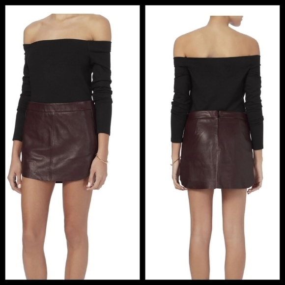 MICHELLE MASON Rounded Hem Leather Mini Skirt - Picture 1 of 4